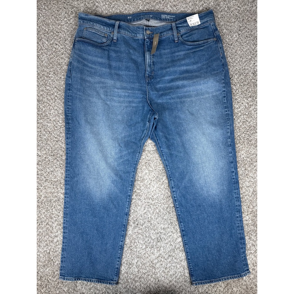 J Crew Nipped Straight Jeans Womens 37 Plus Blue‎ Cotton Stretch High Rise